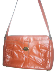 Vintage Etienne Aigner Cognac Brown Leather Gold Metal Hardware Flap Snap Closure Boho Hobo Crossbody Zipper Compartment Handbag