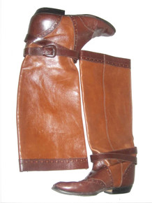Vintage Rare Enzo Angiolini Y-Hound Made In Brazil Brown Two Tone Buckled Belted Strap Harness Perforated Bondage Leather Boots