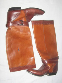 Vintage Rare Enzo Angiolini Y-Hound Made In Brazil Brown Two Tone Buckled Belted Strap Harness Perforated Bondage Leather Boots Size 7 1/2 M