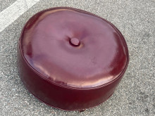 Vintage Rare MCM Burgundy Round Hassock Foot Stool Seat Faux Leather Ottoman