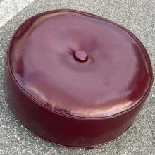 Vintage Rare MCM Burgundy Round Hassock Foot Stool Seat Faux Leather Ottoman