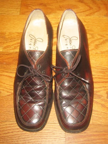 Vintage Joan Helpern Chunky Wooden Laced Harlequin Stitch Oxford Mary Jane Leather Shoes