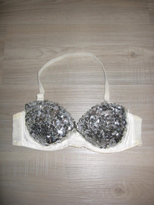Vintage Contempo Casuals Madonnaesque White Silver Sequins Embellished Strap or Strapless Option Bustier Bra Top