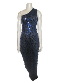 Modern NWT The Noli Shop Blue Sequins Paillette One Shoulder Slanted Hem Dress