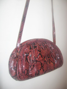 Vintage R Soldana  Fuschia Snake Skin Suede Leather Lining Shoulder Crescent Handbag