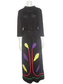 Vintage 70s Flutterbye ILGWU Applique Portrait Collar Maxi Dress