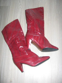 Vintage Joyce Collection Burgundy Eeel  Slanted High Heel Pull On Boots