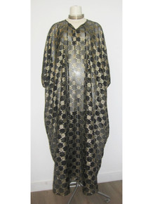 Vintage Black Gold Metallic Sheer Caftan Cover Up Dress