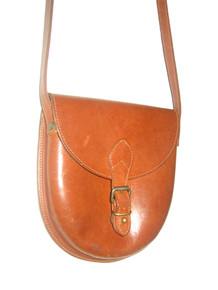 Vintage Smithsonian Institution Made In Italy Tan Brown Saddle Style Adjustable Strap Leather Crossbody Handbag