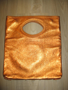 Vintage Sofia C Metallic Orange Squared Cutout Handle Leather Tote Handbag