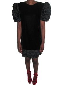 Vintage Maggy London By Jeannene Booher Black Origami Ruffle Tier Short Mini Velvet Dress 