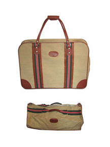 Vintage Canvas Vinyl Beige Multicolor Striped Tan 2Pc Duffle Bag Set