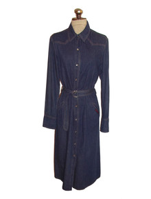 Vintage Designer Diane Von Furstenberg Rare Blue Denim Jeans Shirt Dress w/ Matching Belt