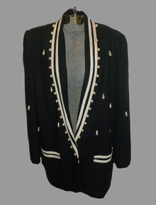 Vintage Black Pearl Beads Soutache Trim Slouchy Tuxedo Blazer Jacket Dress