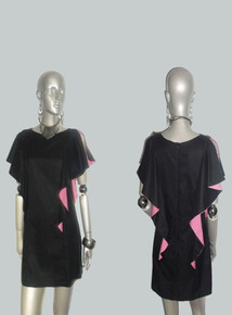 POYZA Black Pink Colorblock Cascade Flounce Short Mini Dress