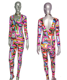 POYZA Vibrant Multicolor Psychedelic Kaleidoscope Print High Quality Lycra Catsuit Bodysuit Stirrup Jumpsuit