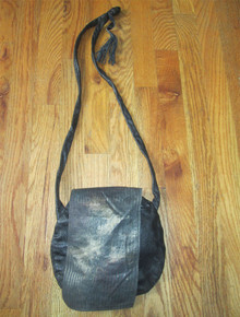 Vintage Black Metallic Foile Paint Engraved Leather Crossbody Knotted Fringe Strap Handbag