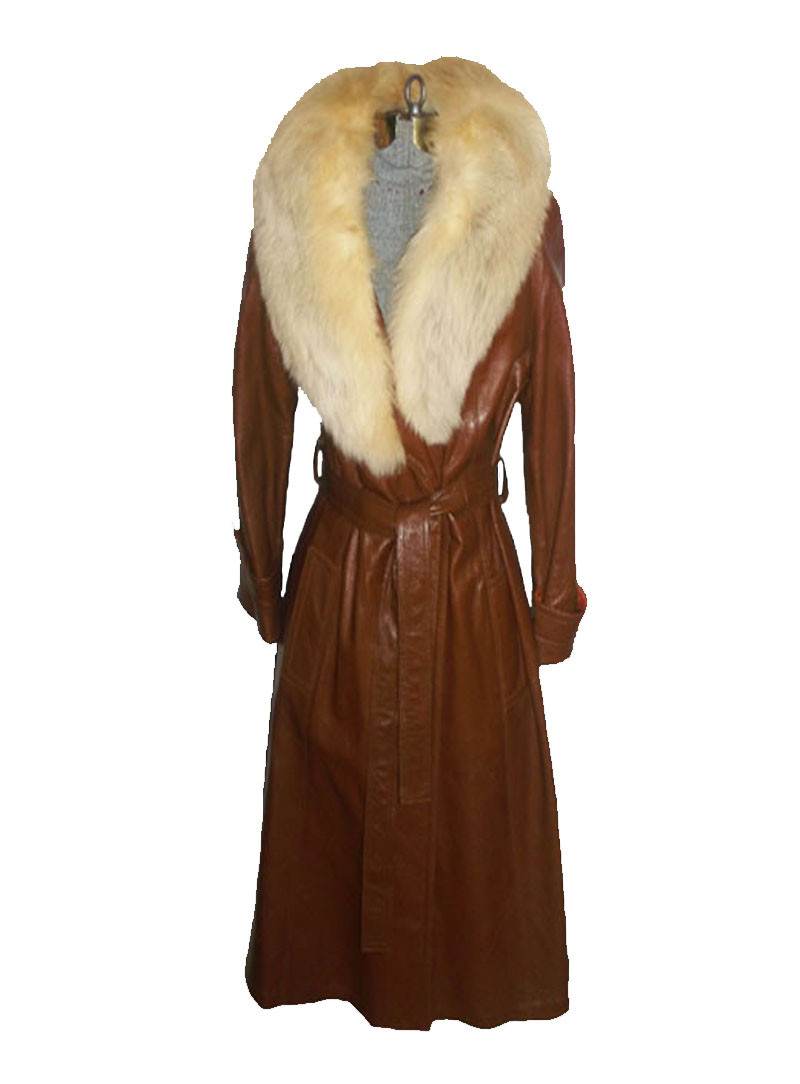 Vintage fur collar leather trench coat jacket Anvintro