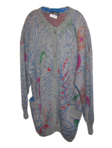 Vintage Escada By Margaretha Ley Grey Multicolor Metallic Slouchy Boyfriend Buttoned Sweater Cardigan