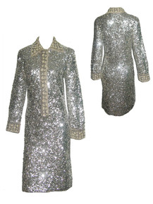 Vintage Made In Hong Kong For Sigal's Park Ave New York 100% Wool Silver Sequins & Beads Embellished Dress