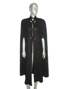 Vintage Black Gold Chains Buttons Military Cape Coat  Wool Jacket