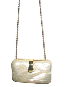 Vintage Biege Gold Diamond Shape Chain Strap Lucite Handbag 