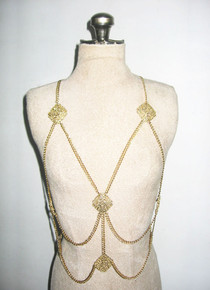 Vintage Gold Stranded Chain Engraved Multifunctional Body Chain Necklace Belt 