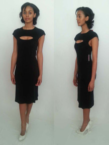 Vintage Designer Sonia Rykiel Paris  Black Peek-a-boo Cut-Out Cap Sleeve Fitted Knit Dress  