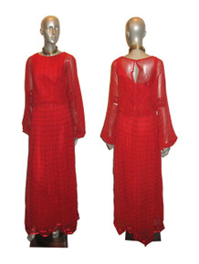 Vintage Designer Victor Costa Red Boho  Long Dress