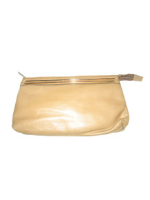 Vintage Letisse Beige Gold Large Leather Clutch Handbag 
