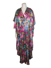 Vintage California Dynasty Multicolor Floral Botanical Tropical Print Hippie Boho Long Caftan Dress 