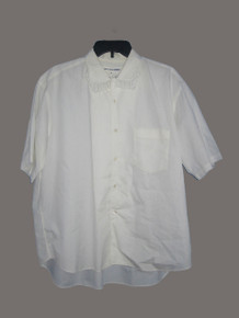 Vintage COMMES des GaRCONS SHIRT White Cotton Short Sleeve Fringe Collar Tunic Shirt 