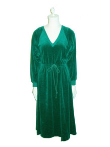 Vintage Styled By Saybury Hunter Green V-Neck Drawstring Waist Velour Dress 
