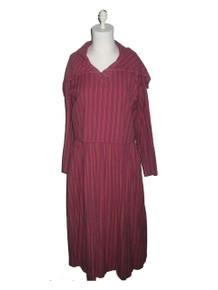 Vintage Adini Avante Garde Multicolor Vertical Diagonal Stripe Buttoned High Collar Overlay Dress