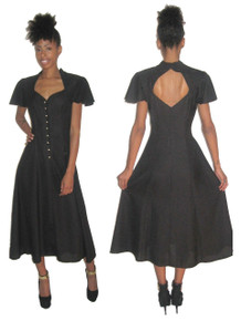 Vintage Midnight Glo Black Sweetheart Neck Cut Out Back Detail Multi-Gore Flared Long Dress 