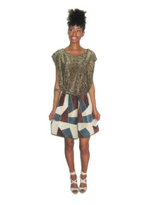 Vintage Roys Multi-Color Color Block Patchwork Mod Short Suede Wrap Skirt  