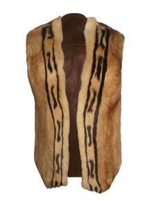Vintage Rare Unisex Brown Biege Snap Closure Sleeveless Fur Leather Lined Jacket Vest