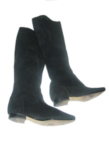Vintage High Fashion Liz Claiborne Black Slouchy Thigh High Suede Leather Upper Flat Heels Boots 