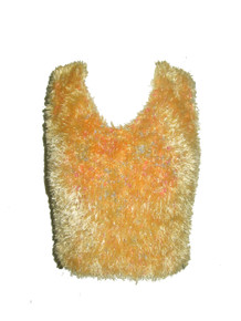Vintage Peach Multi-Color Chenille Fuzzy V-Neck Sleeveless Cropped Sweater Knit Vest Top 