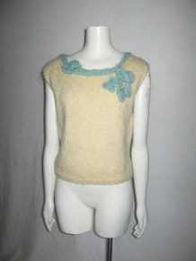 Vintage Cute Sleeveless Scoop Neck Bow Detail Cropped Pullover Wool Sweater Vest Top 