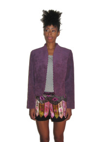 Vintge Saks Fifth Avenue Abe Schrader Purple Scallop Edge Short Cropped Ultra Suede Tuxedo Blazer Jacket 