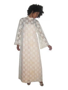 Vintage White Open Floral Lace Multi-functional Long Hostess Wedding Festival Boho Mod Dress