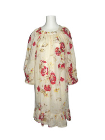 POYZA Biege Multicolor Floral Print Cotton Voile Extremely Puff Poet Sleeve Ruffle Tier Dress