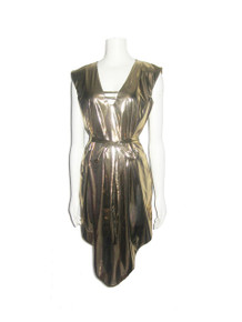 POYZA Metallic Gold Pointed Hem Caged Belted Iconic Short Dress
