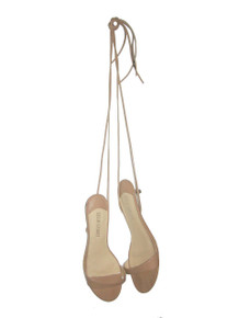 Vintage Colin Stuart Nude Peep Toe Tie Up Strappy Kitten Heels Leather Sandals Shoes