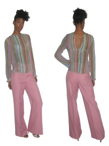 Vintage Isaac Hazan NWT Rose Pink High Waist Wide Leg Bell Bottom Disco Pants 