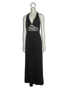 Vintage Mickey, Jrs Of California Black Halter Tie Neck Cut Out Caged Long Disco Grecian Mod Dress 
