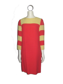 Vintage Yellow Orange Color Block Striped Scoop Neck Short Mod Dress 