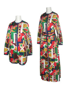 Vintage Tori Richard Multi-Color Romper Jumpsuit Long Skirt 2 Pc Ensemble 
