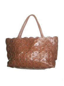 Vintage Rare Zara Brown Circles Studs Large Boho Leather Multi-functional Shoppers Tote Handbag 